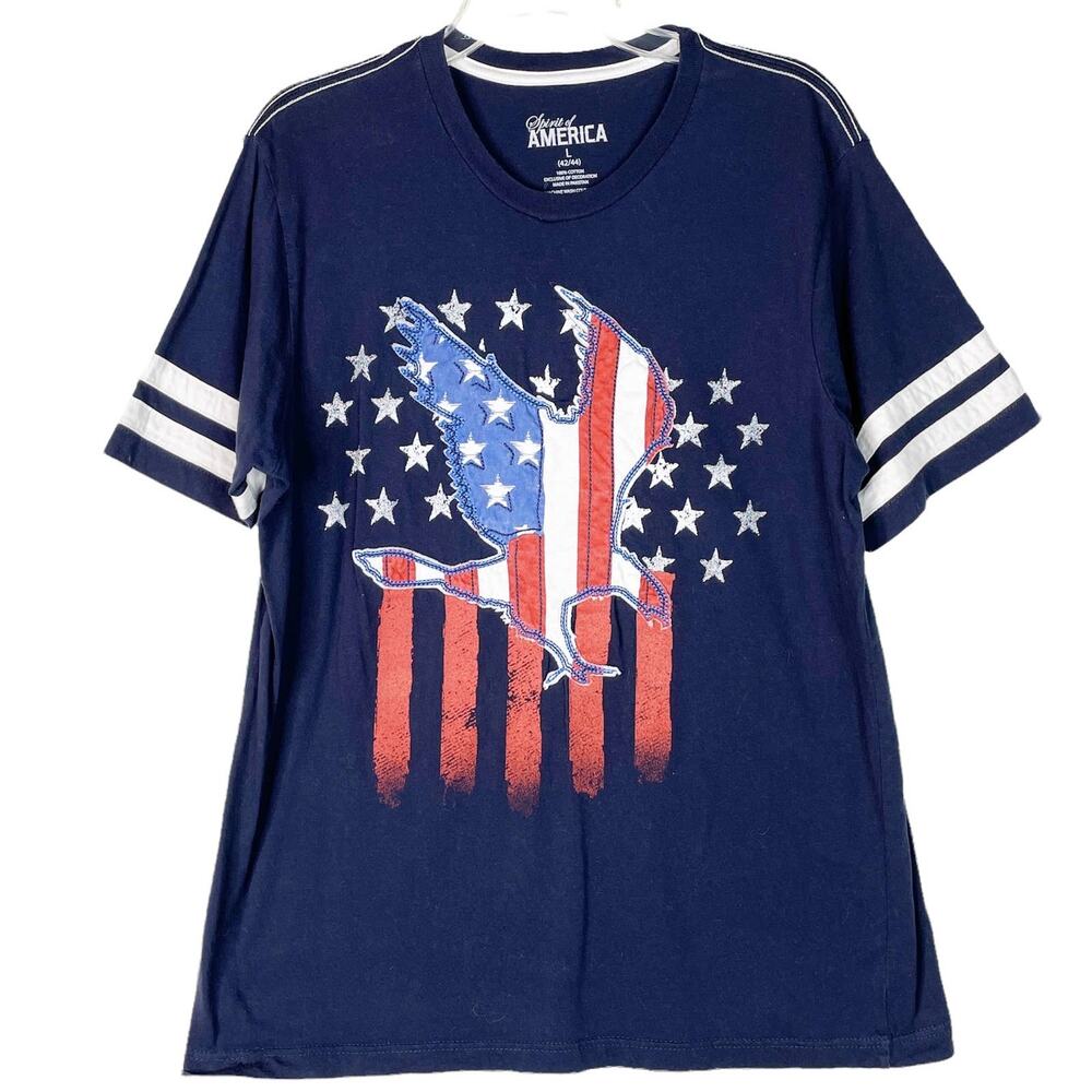Spirit of America Eagle Flag T-Shirt Embroidered Patriotic July 4 Unisex L